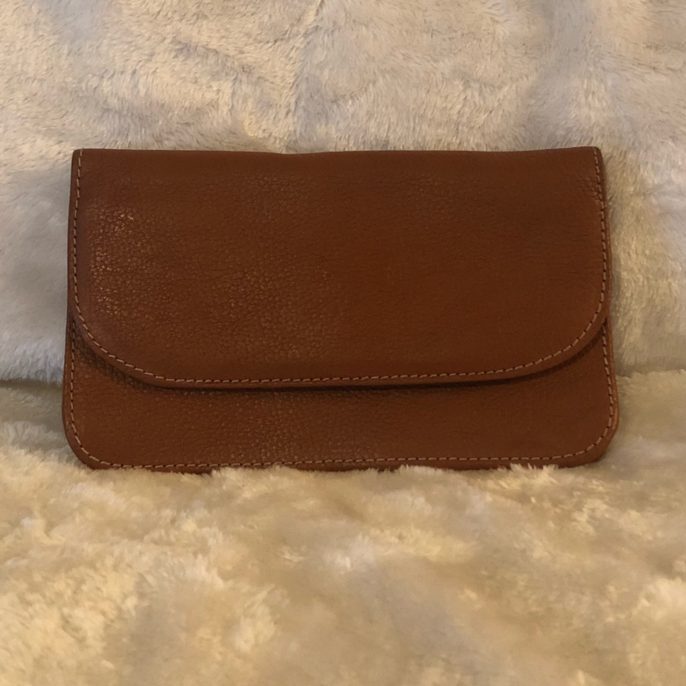Genuine leather clutch wallet tan